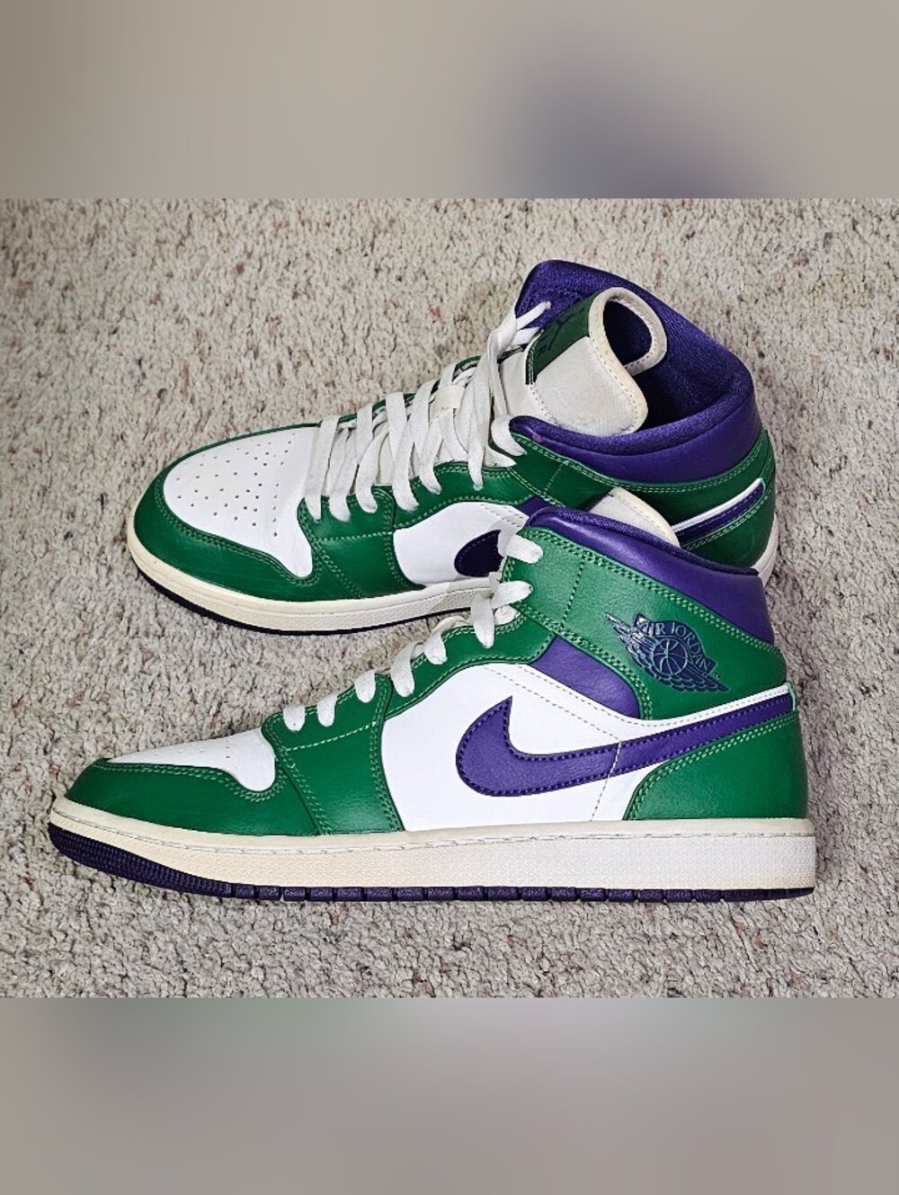 NIKE Air Jordan 1 Mid Hulk WHITE GREEN Shoes Sneakers Mens Size 9